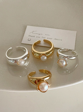 淡水珍珠金属开口戒指女设计感小众复古个性百搭气质时尚指环戒子