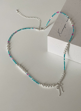 甜酷风蝴蝶结水晶珍珠串珠项链女设计感可爱清新百搭颈链锁骨链