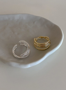 多层麻花金属开口戒指女小众设计个性简约百搭气质时尚指环戒子