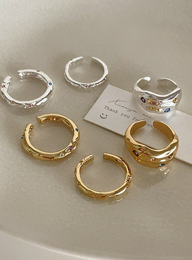 不规则彩钻金属开口戒指女设计感小众复古个性百搭气质指环戒子