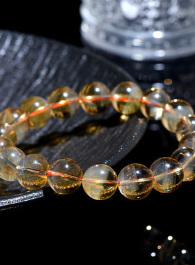 久雅水晶  天然黄水晶蓝针圆珠手链  暴力黄水晶散珠手串 批发