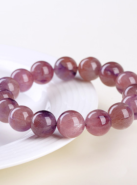 久雅水晶 天然高品粉紫色超七圆珠手链 粉紫色超七散珠手串 批发