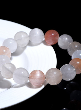 久雅水晶 天然三色彩兔毛圆珠手链 多彩顺发兔毛发散珠手串 批发