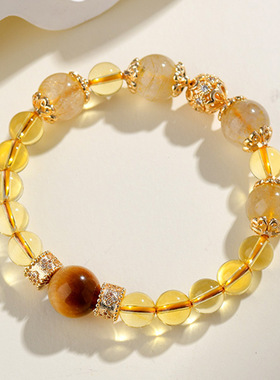 批发天然黄水晶黄发晶原创手链小众轻奢时尚女士爆款手串饰品