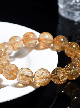 久雅水晶 天然7A铜发晶圆珠手链 红铜发晶顺发猫眼发晶手串批发