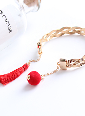 克拉编织开口白金色时尚风手镯