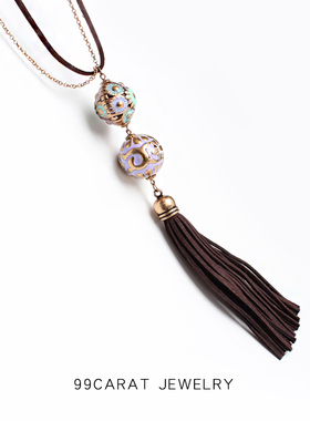 克拉复古风流苏花纹滴釉毛衣链