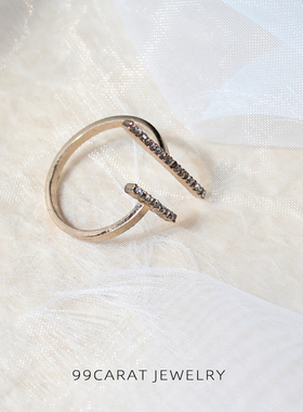 克拉欧美风饰品平行线闪钻戒指