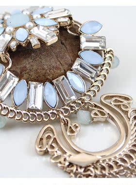 克拉欧美风蓝色花朵流苏毛衣链