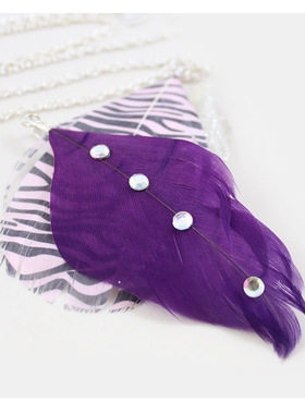 欧美风品牌花纹闪钻紫色羽毛项链