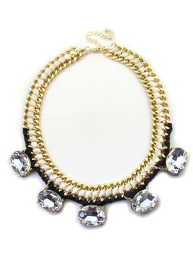 克拉欧美黑白色水晶编织短款项链