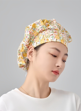 巧护士女长发全棉印花蓬蓬帽