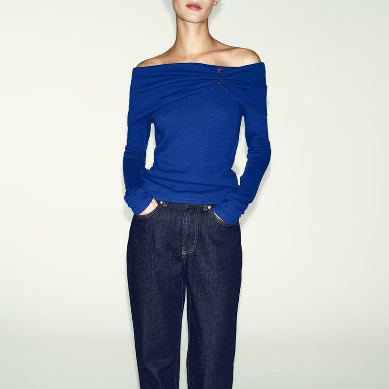 2026春季新品 女装 长袖直筒领口露肩镶饰上衣 0264304 093 712,淘宝优惠券,粉丝福利购,淘宝优惠卷