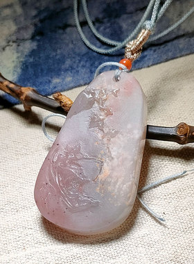 天然桂林鸡血玉原石山水俏色男女款平安牌子玉佩项链吊坠贵妃料