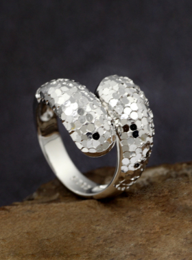 S925纯银不规则镜面错边戒指