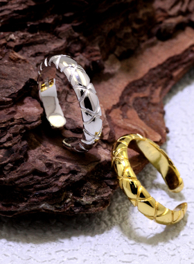 S925纯银菱形纹开口戒指