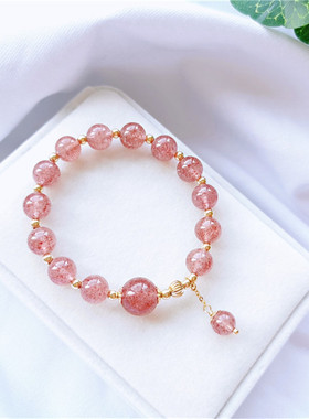 天然草莓晶散珠14k金手串手工手
