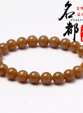 名都水晶 天然糖料和田玉手链 气质款糖色和田玉圆珠手串批发