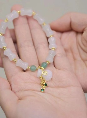 新款网红古风福袋手链竹节白玉流苏福牌手串招财新中式手饰送闺密