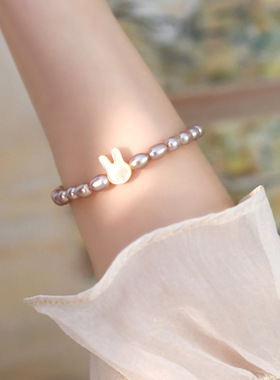 萌兔*天然真珍珠手链925银手链女