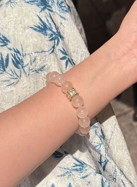 马达加斯粉晶串珠手链女小众高级