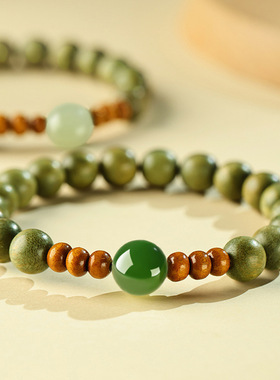 天然绿檀木手串和田玉手链男女生