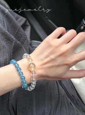 天然白水晶搭配海蓝宝双圈手链兔