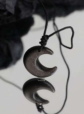 黑曜石项链女双眼猫眼银曜石月亮