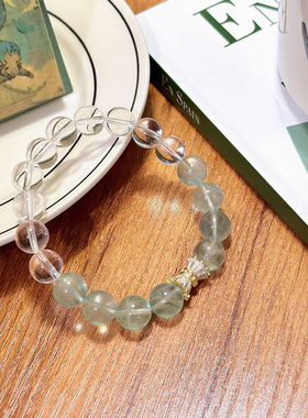 天然10mm绿萤石新款手链白水晶小