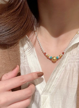 新中式项链贝珠珍珠古法金项链女
