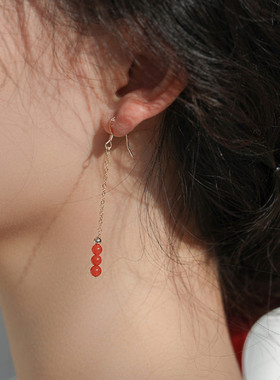 南红耳坠14K包金长款4mmDIY女款