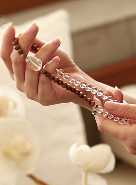 白水晶沉香混搭叠戴手链双圈手串简约民族风女款手链