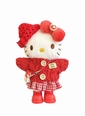 日本正版HelloKitty新年冬日爱心帽毛绒挂件kt猫毛衣玩偶公仔摆件