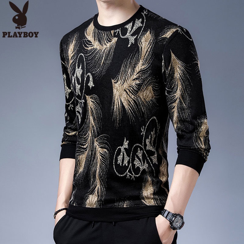 花花公子男士长袖t恤商务休闲卫衣 playboy纯尚T恤