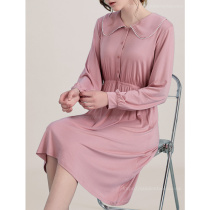 Spring Autumn Long Sleeve Sleeping Dress Woman Modell Cotton Silk Thin middle aged mother Spring Summer Ice Sleepwear Big code Home Home Clothes