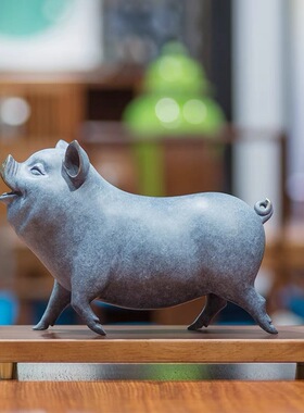 铜福猪生肖猪摆件彩铜闲庭信步猪