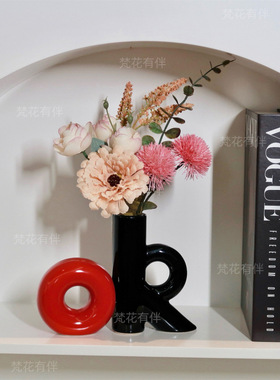 创意中古风ok陶瓷花瓶摆件家居软装客厅桌面干花插花装饰品