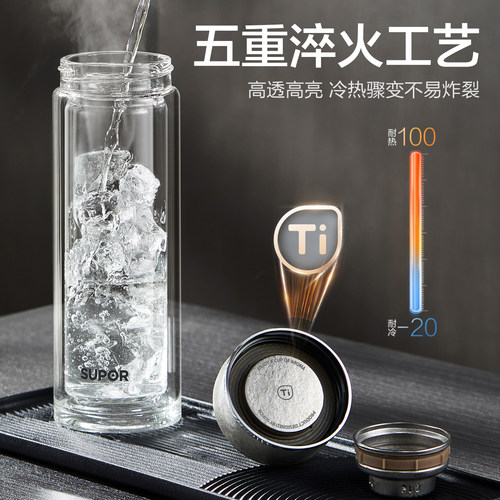 苏泊尔玻璃杯纯钛男士商务泡茶水杯车载大容量防烫新款礼盒杯子 - 图1