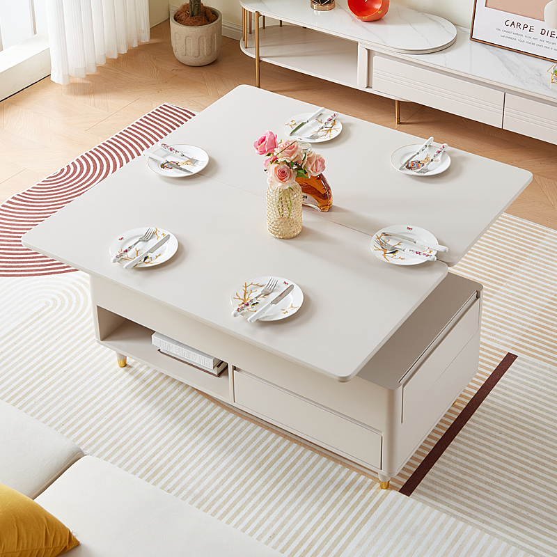 多功能折叠茶几变餐桌升降两用现代简约客厅烤漆岩板小户型茶几-图0