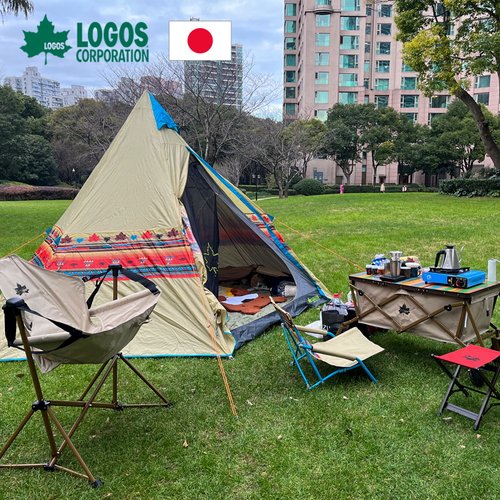 日本logos户外野营郊游露营防雨印第安帐篷装备金字塔多人野营 - 图1