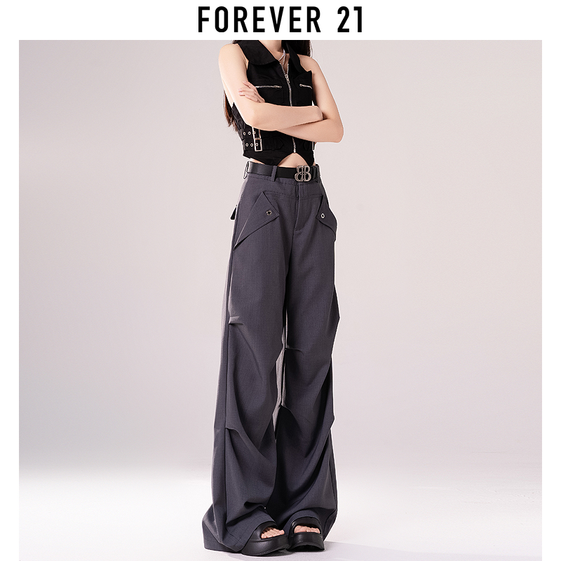 Forever 21高级感西装阔腿裤女夏季2024新款高腰垂感休闲拖地裤