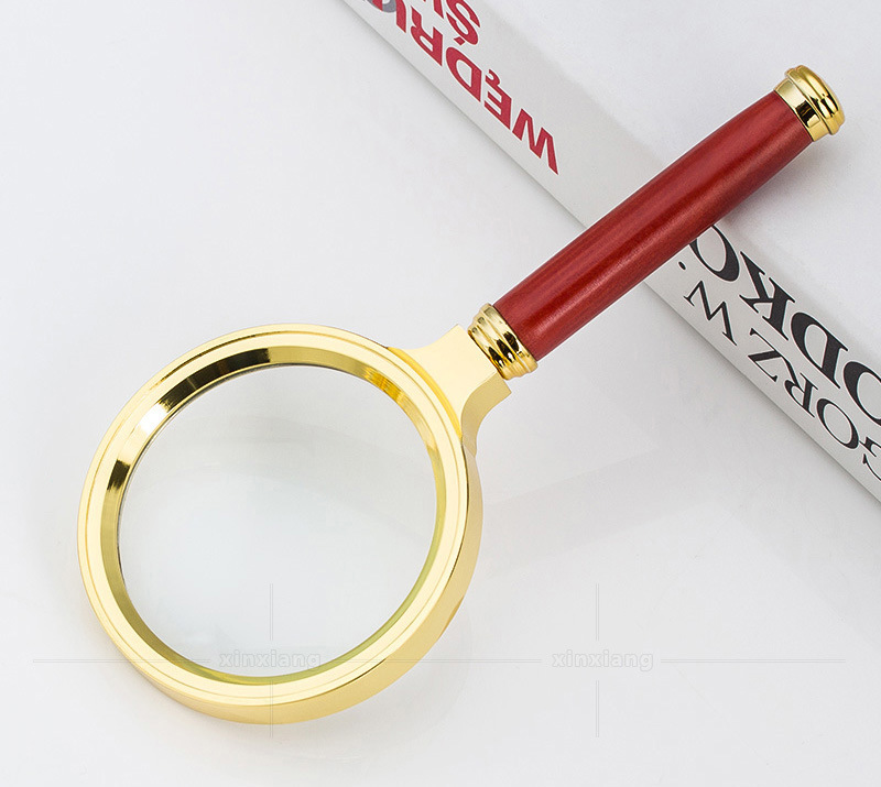 70mm仿红木手柄镀金色高档礼品扩大镜精美手持式玻璃放大镜 SMB70 - 图3