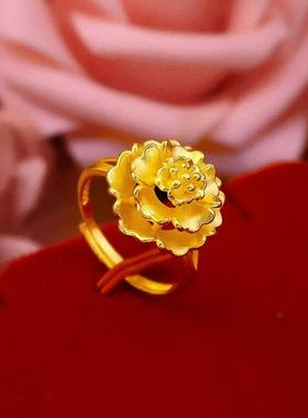 24K金沙金玫瑰花戒指经典大气