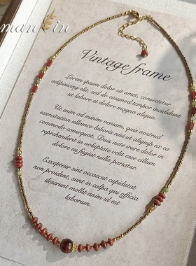 棕红色串珠项链轻奢小众高级感