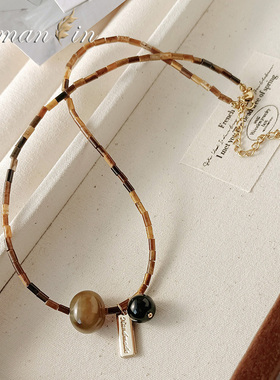 复古小棍虎眼石串珠项链