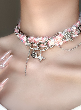 Lash 毛绒金属流苏项链小众设计感吊坠锁骨链