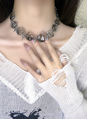 Lash 朋克暗黑拼接铆钉锁骨链choker小众设计项链