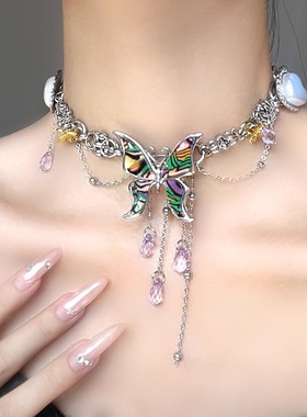甜酷辣妹y2k重工彩色项链新款小众高级感锁骨链