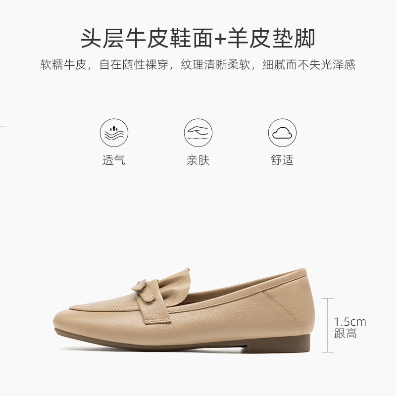 【头层牛皮】深口单鞋女2025秋季新款真皮一脚蹬平底鞋软底豆豆鞋,淘宝优惠券,粉丝福利购,淘宝优惠卷