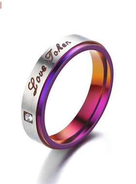 love浪漫紫色钛钢日韩风情侣对戒